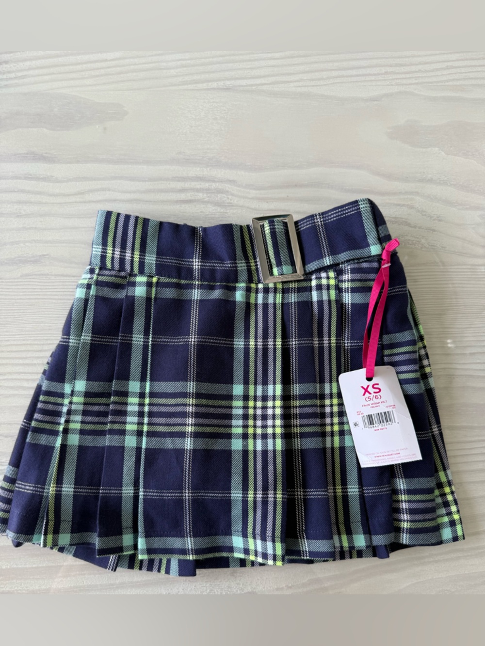 Justice Navy and Green Plaid Pleated Skort with Buckle
